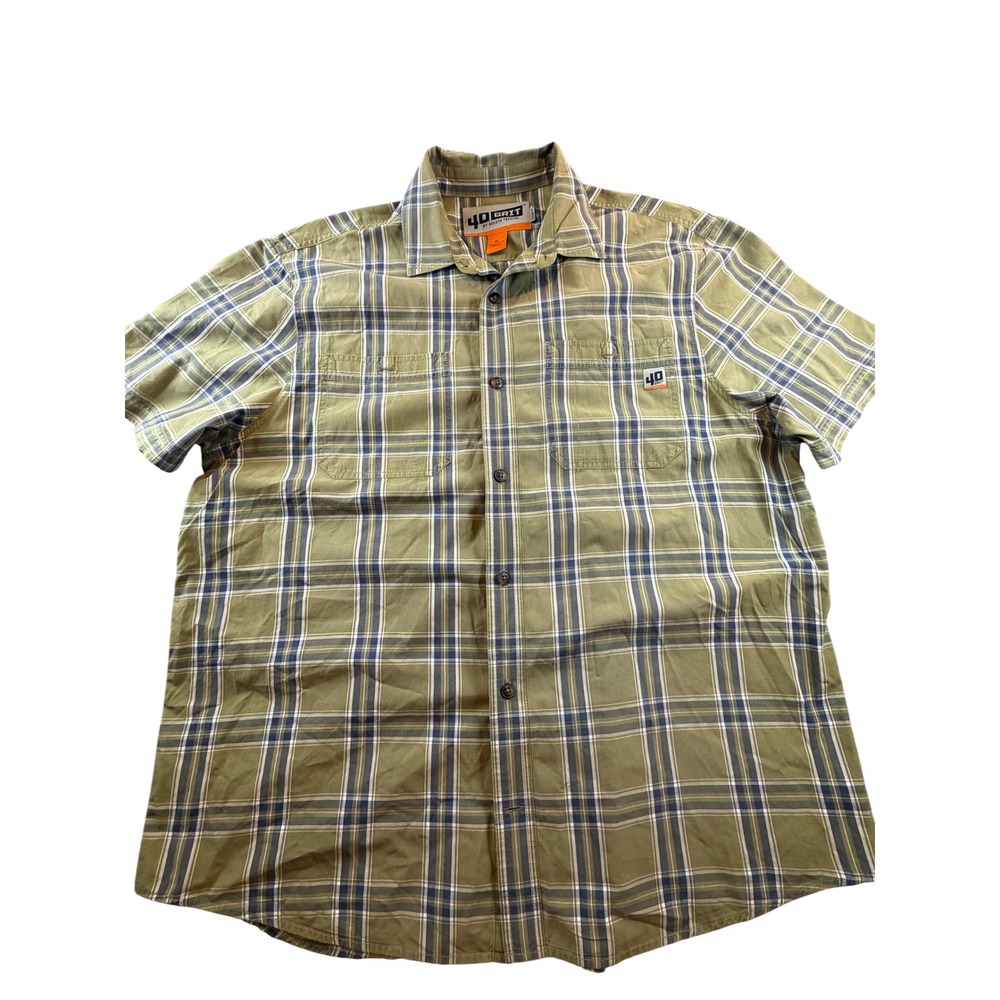 40 Grit by Duluth Trading Co Mens XL Plaid Button Down Shirt Olive Green Cotton